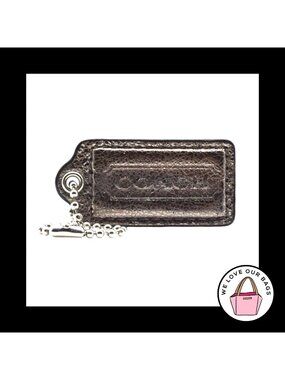 2" Medium COACH Platinum Metallic Gray Leather Fob Bag Charm Keychain Hang Tag